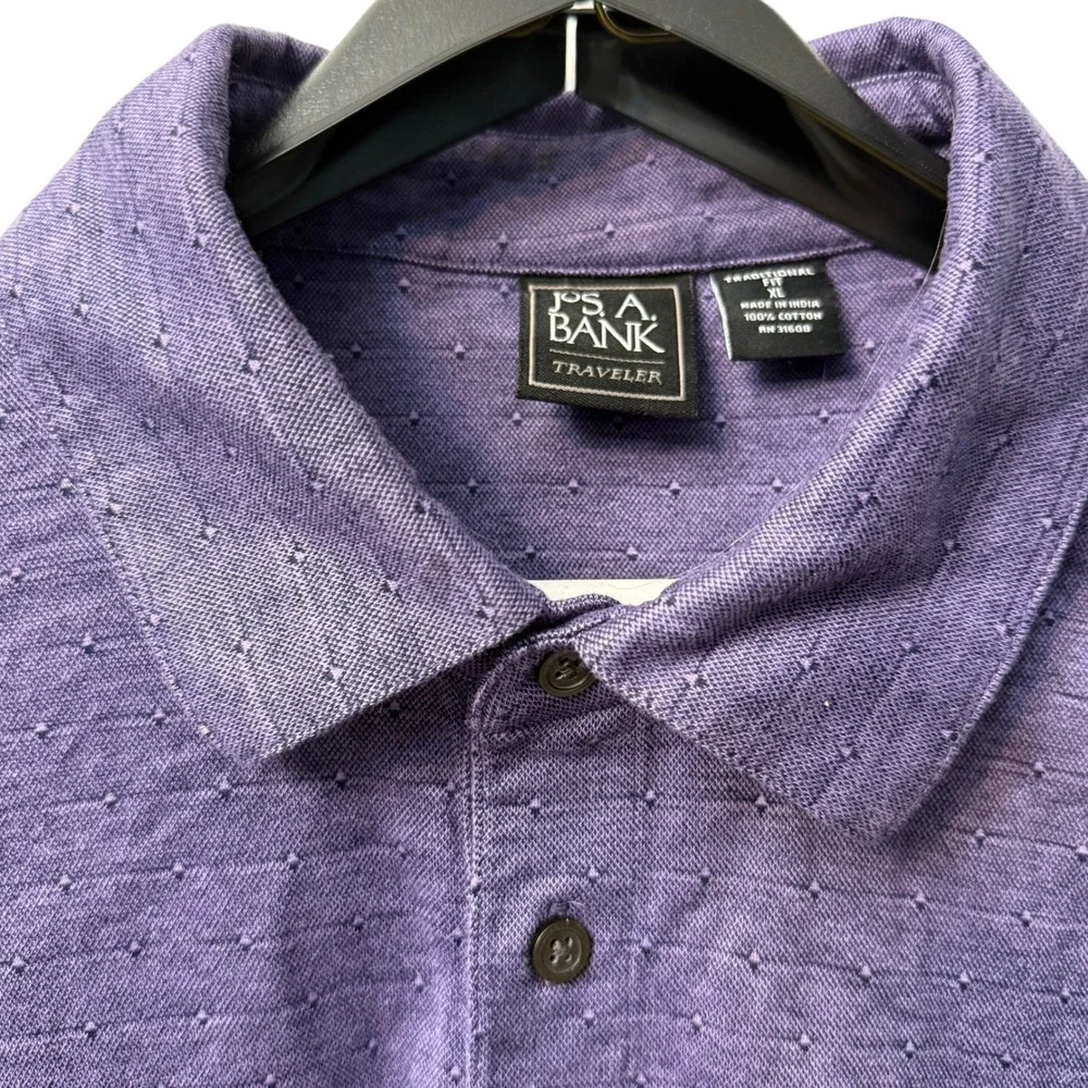 Jos A Bank Traveler Mens XL Purple‎ Geo Print Short Sleeve Polo Shirt